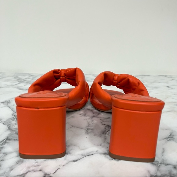 Schutz Fairy High Leather Mid Sandals in Flame Orange Block Heel EVEREVE Size 7 - Picture 4 of 13